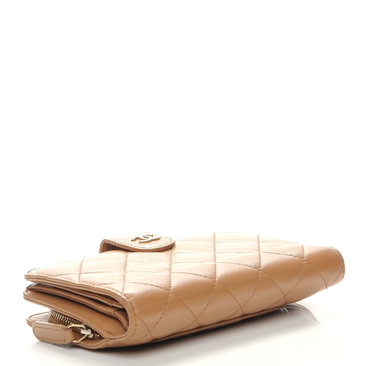 Lambskin Quilted Zipped Pocket Wallet Beige
