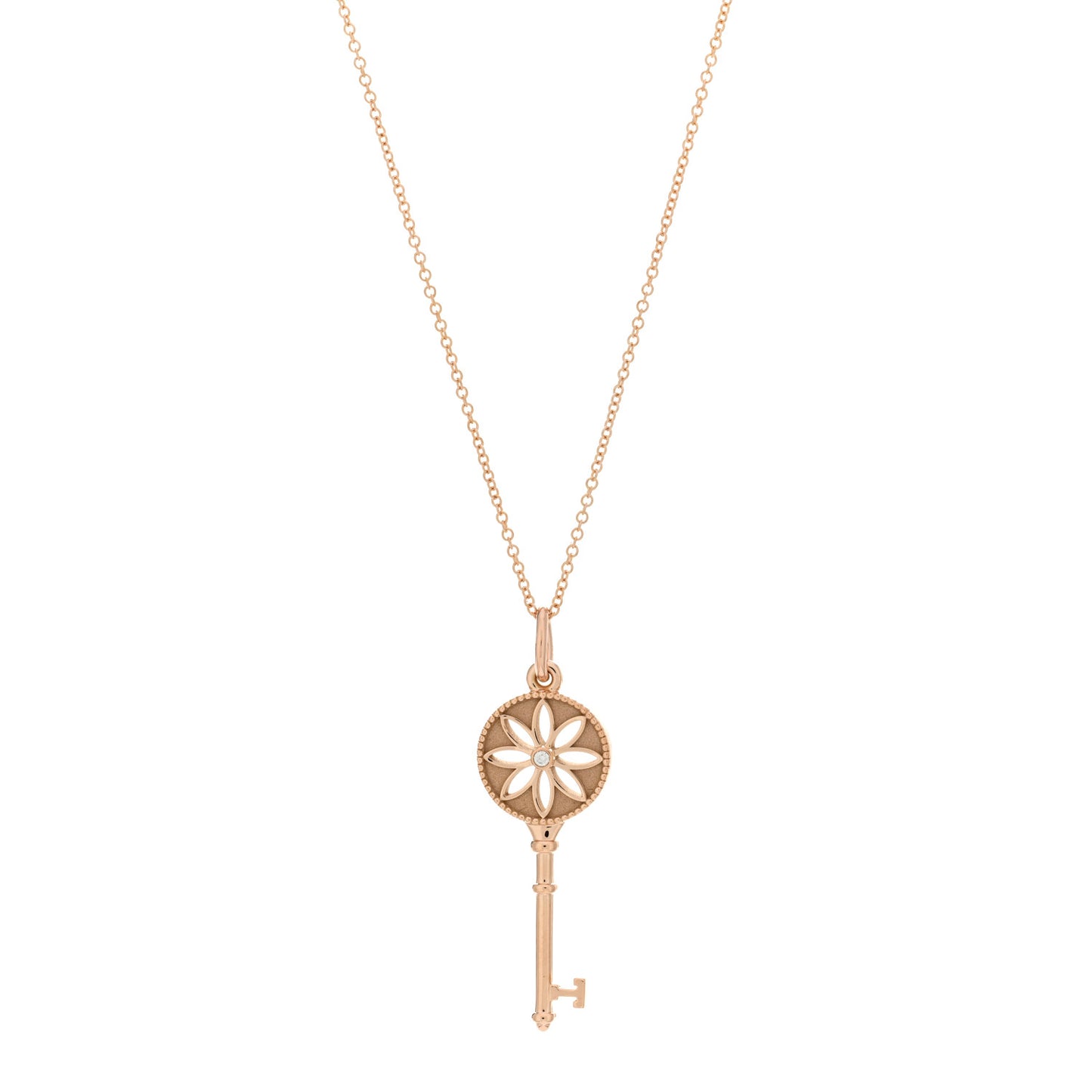 18K Rose Gold Diamond Small Daisy Key Pendant Necklace