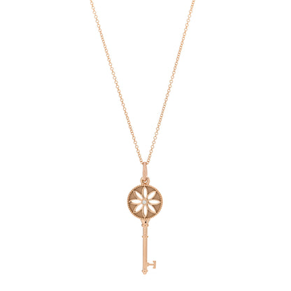 Tiffany 18K Rose Gold Diamond Small Daisy Key Pendant Necklace 1 of 5