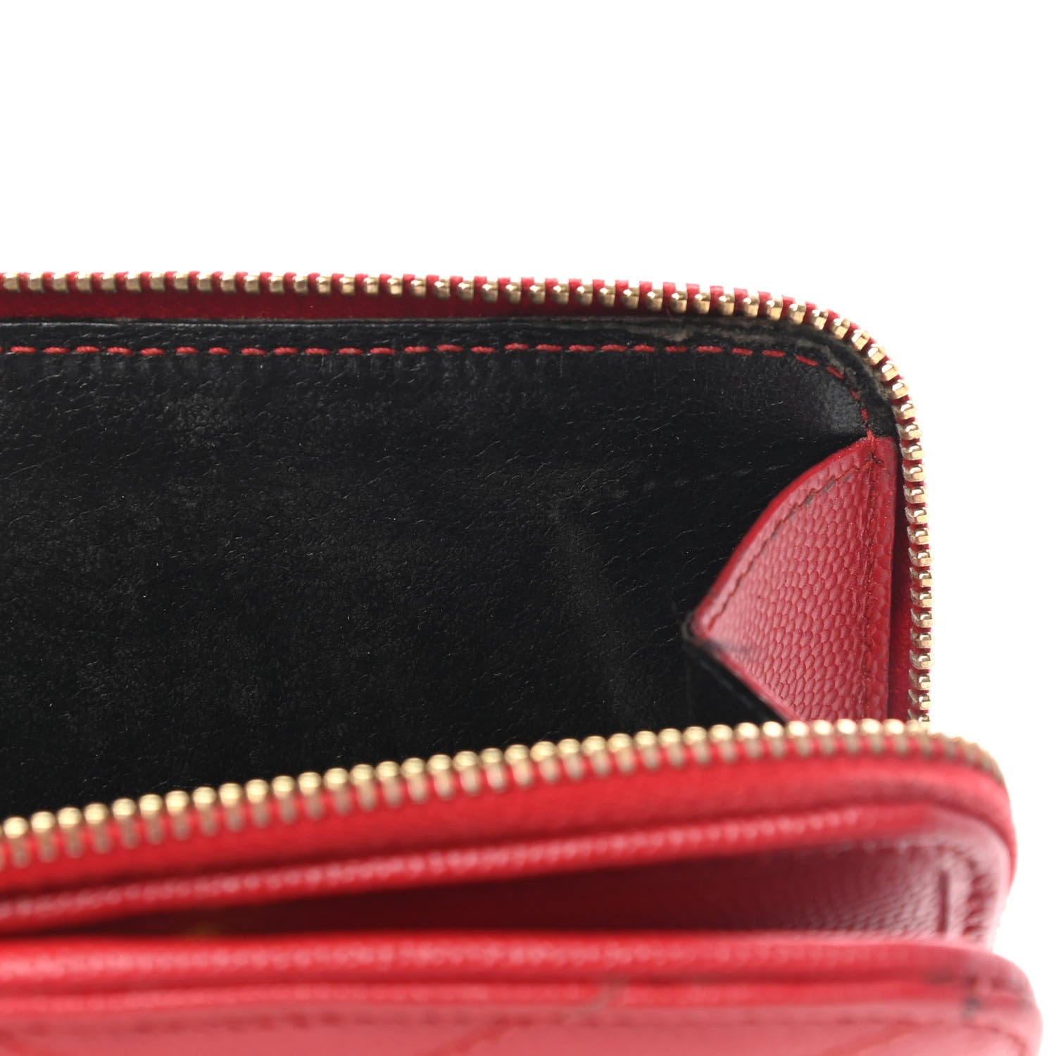 Saint Laurent Grain De Poudre Matelasse Chevron Monogram Compact Zip Around Wallet Red 14 of 14