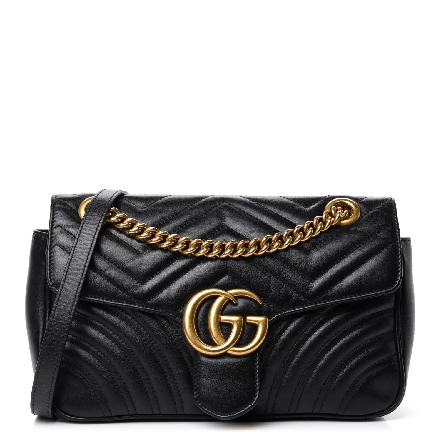 Gucci Calfskin Matelasse Small GG Marmont Shoulder Bag Black 1 of 14