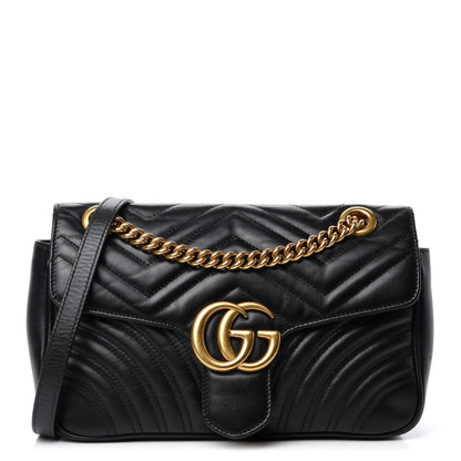 Gucci Calfskin Matelasse Small GG Marmont Shoulder Bag Black 1 of 14