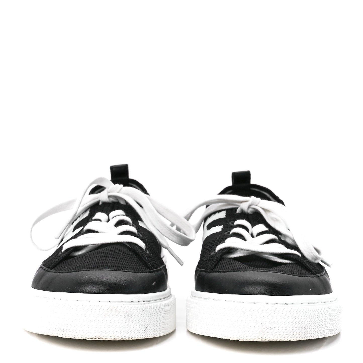 Knit Fabric Calfskin Deep Sneakers 39 Black White