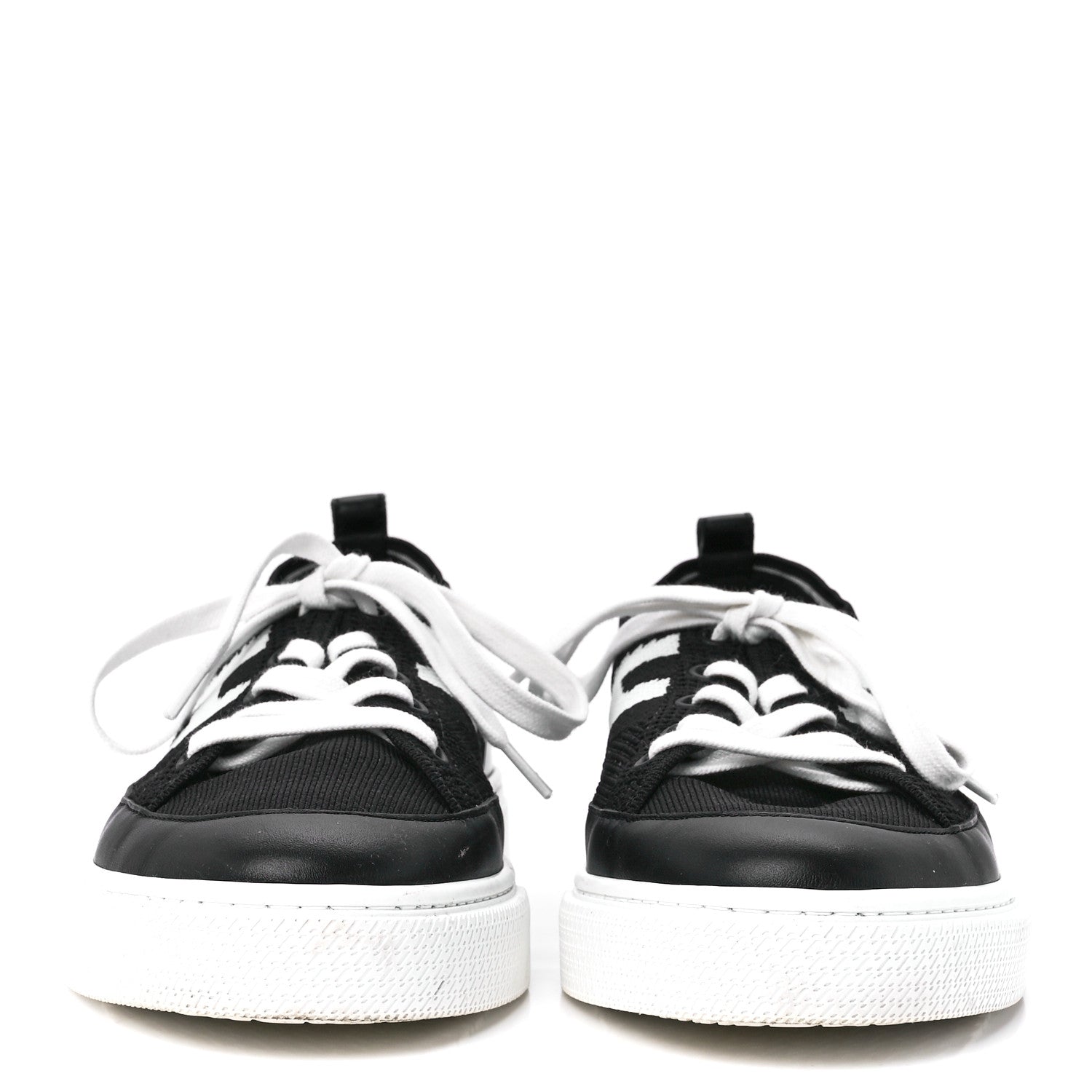 Hermes Knit Fabric Calfskin Deep Sneakers 39 Black White 2 of 9