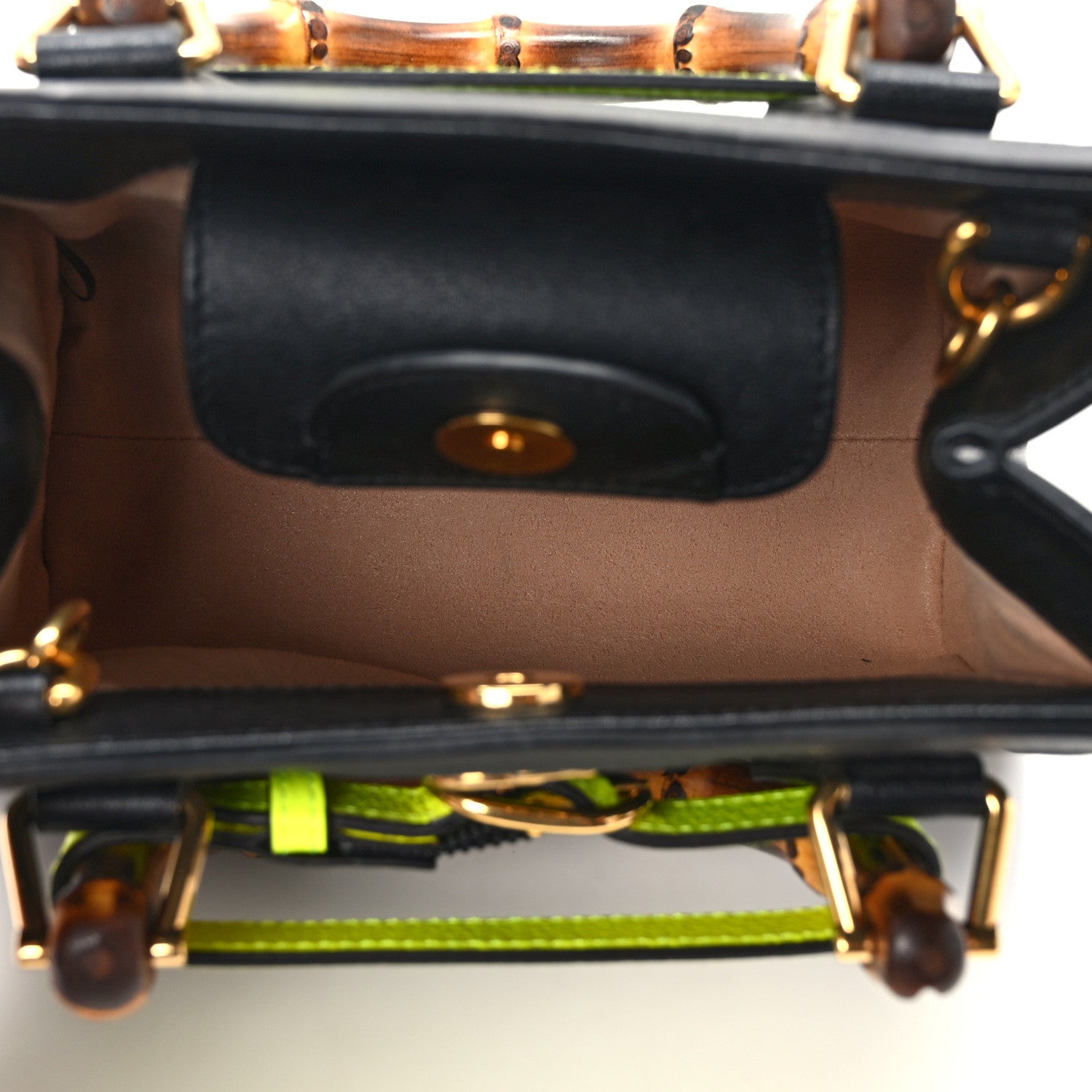 Gucci Wonka Grain Calfskin Mini Diana Tote Bag Black Yellow Fluo 5 of 13
