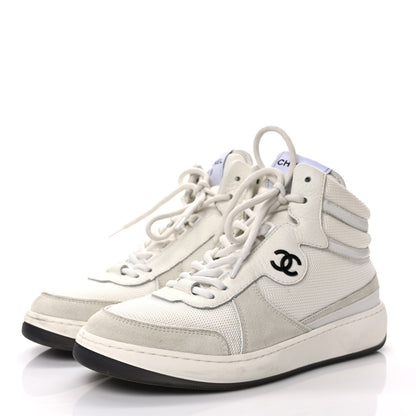 Chanel Suede Fabric Grained Calfskin Womens CC High Top Sneakers 39 White 3 of 9