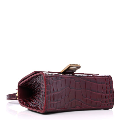 Balenciaga Shiny Calfskin Crocodile Embossed Hourglass Top Handle Bag XS Dark Red 3 of 8