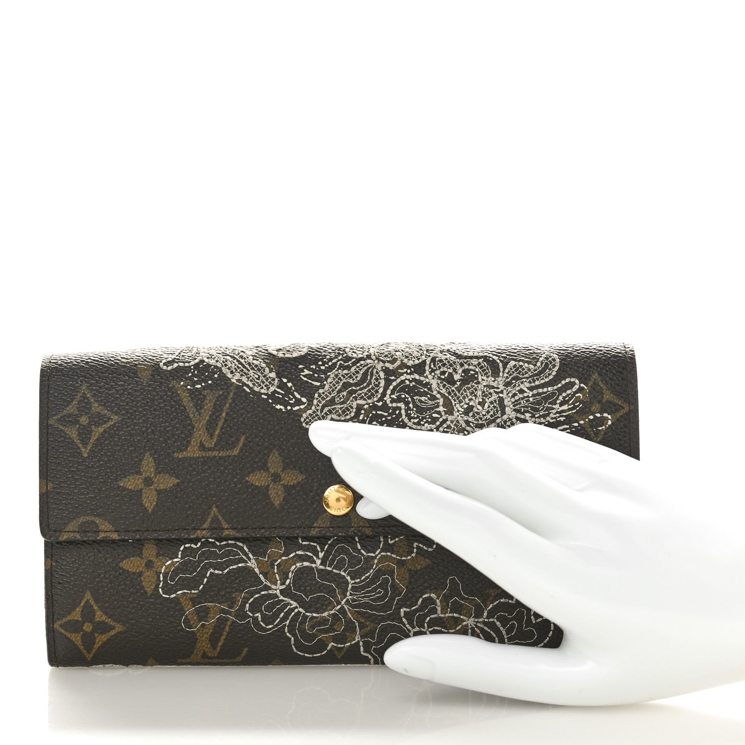 Louis Vuitton Monogram Dentelle Sarah Wallet Silver 2 of 7