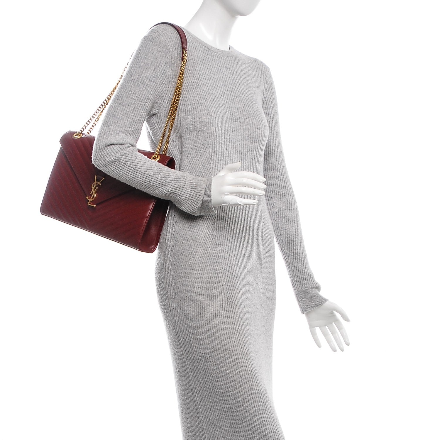 Saint Laurent Grain De Poudre Matelasse Chevron Large Monogram Satchel Oxblood 2 of 6