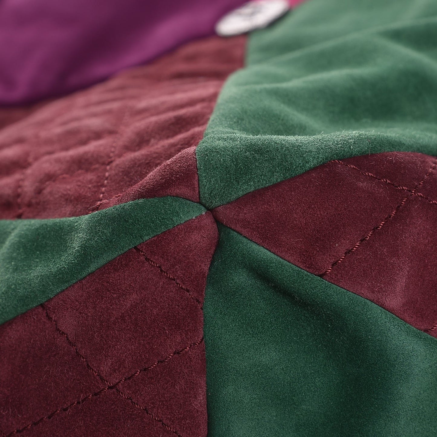 Suede Quilted Patchwork Drawstring Bag Green Pink Purple Burgundy