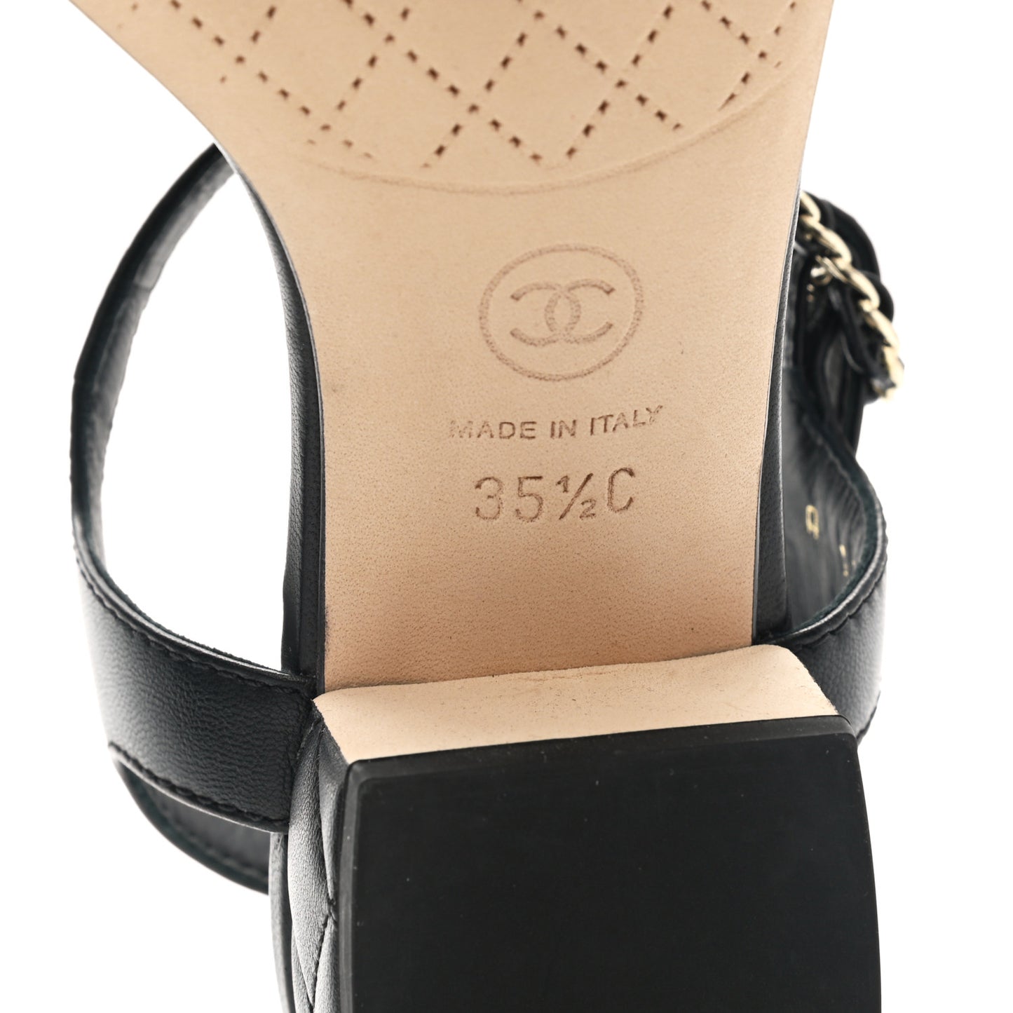 Lambskin Chain CC Thong Sandals 35.5 Black