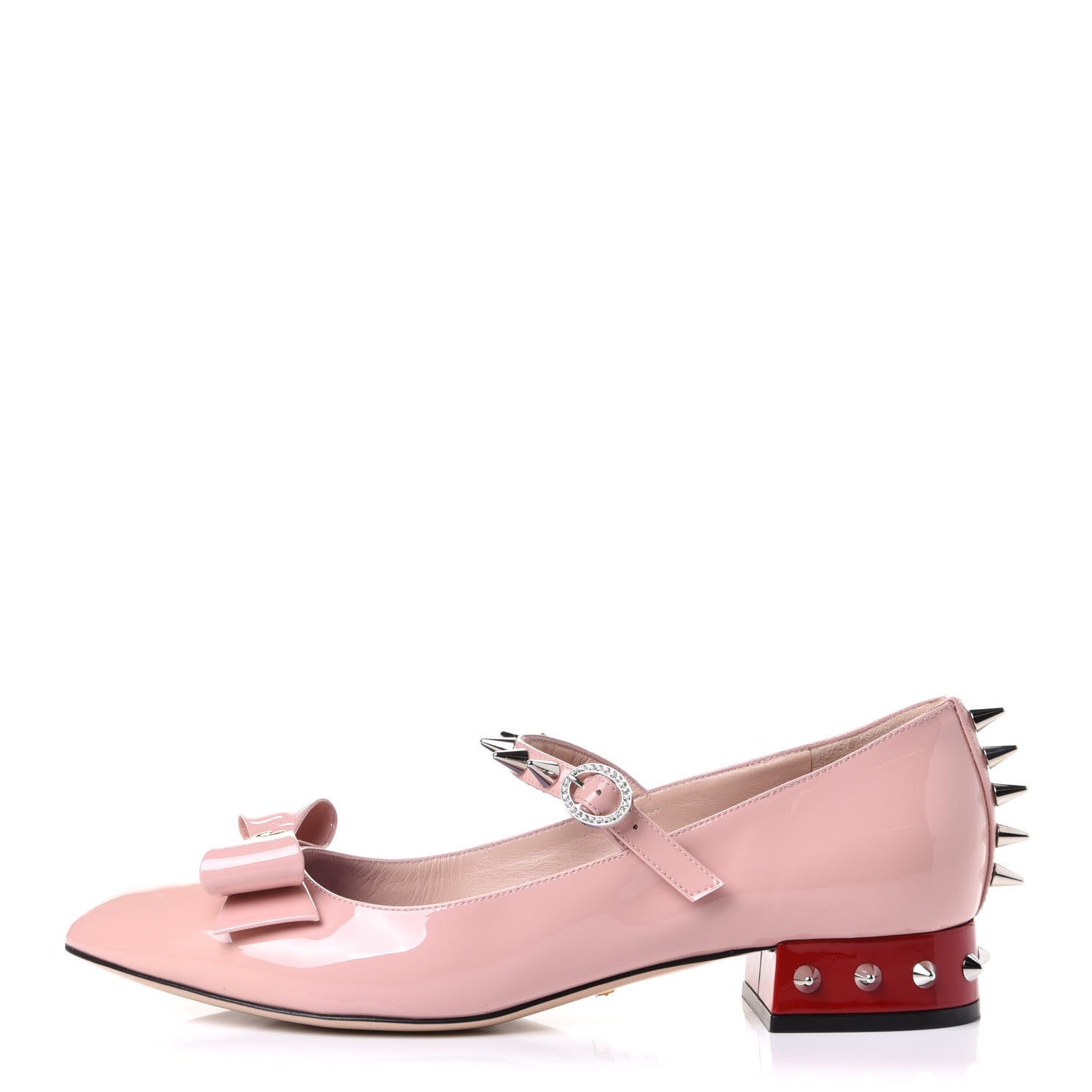 Gucci Patent Crystal GG Bow Sadie Spike Low Heel Ballerina Loafers 39 Perfect Pink 1 of 10