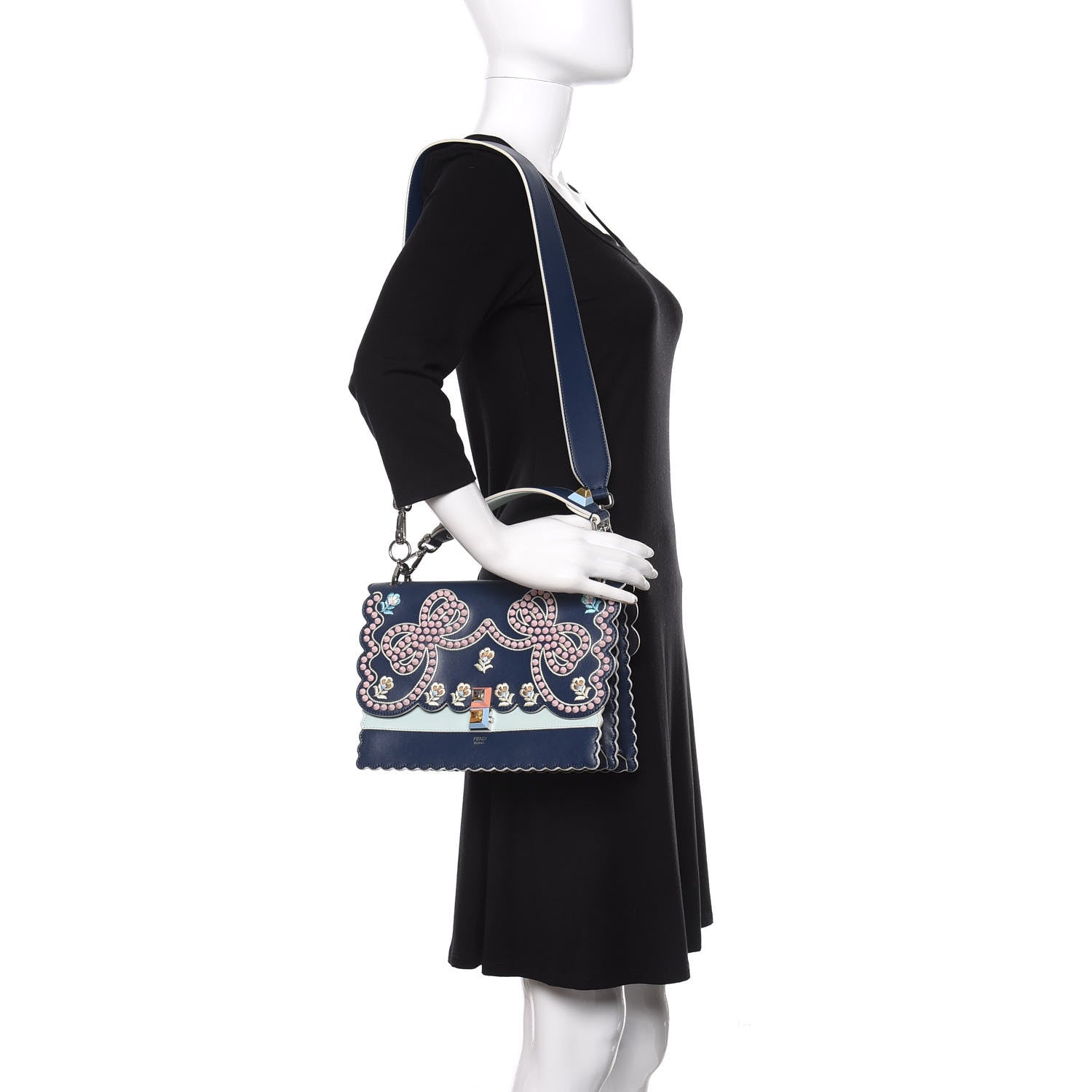 Fendi Vitello Liberty Scalloped Studded Flowers and Bows Kan I Shoulder Bag Amazzonia Multicolor 2 of 16