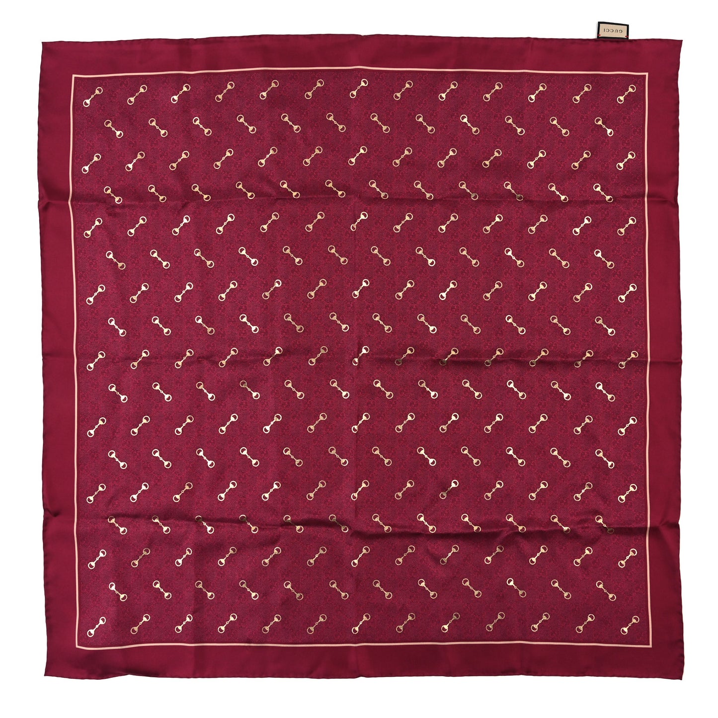 Modal Silk GG Gold Horsebit Square Scarf Pink Gold