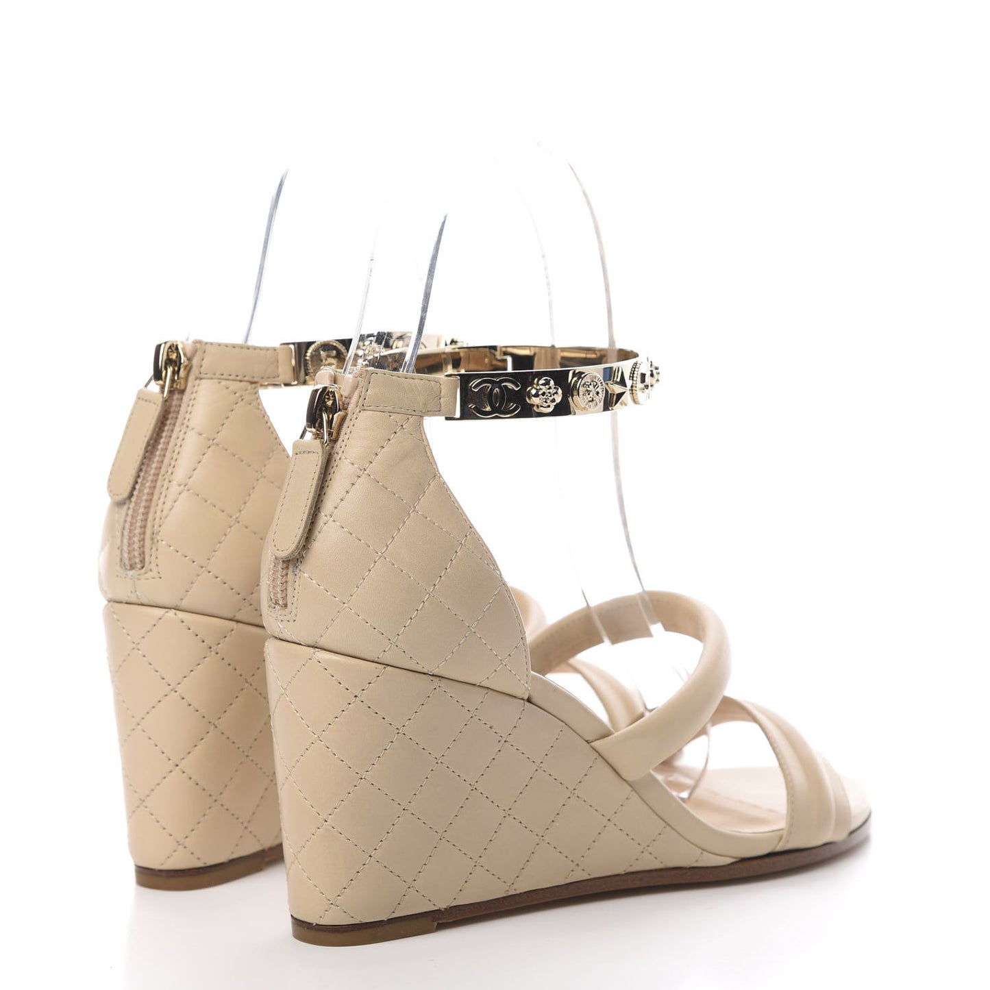 Lambskin Charms Wedge Sandals 36 Beige