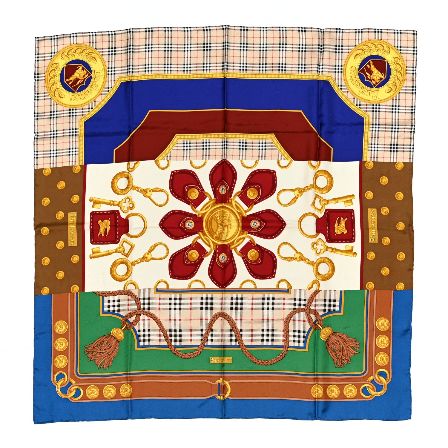 Burberry Silk Patchwork Pocket Watch Square Scarf Multicolor 1 of 4