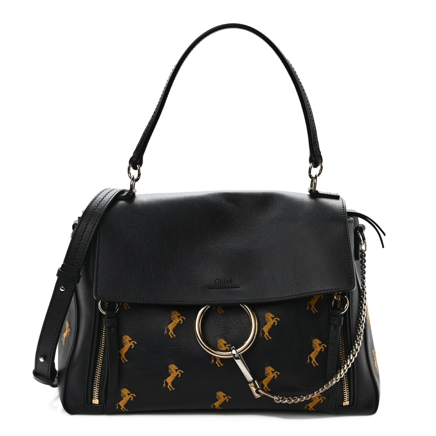 Smooth Calfskin Little Horses Embroidered Medium Faye Day Shoulder Bag Full Blue