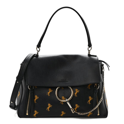 Chloe Smooth Calfskin Little Horses Embroidered Medium Faye Day Shoulder Bag Full Blue 1 of 9