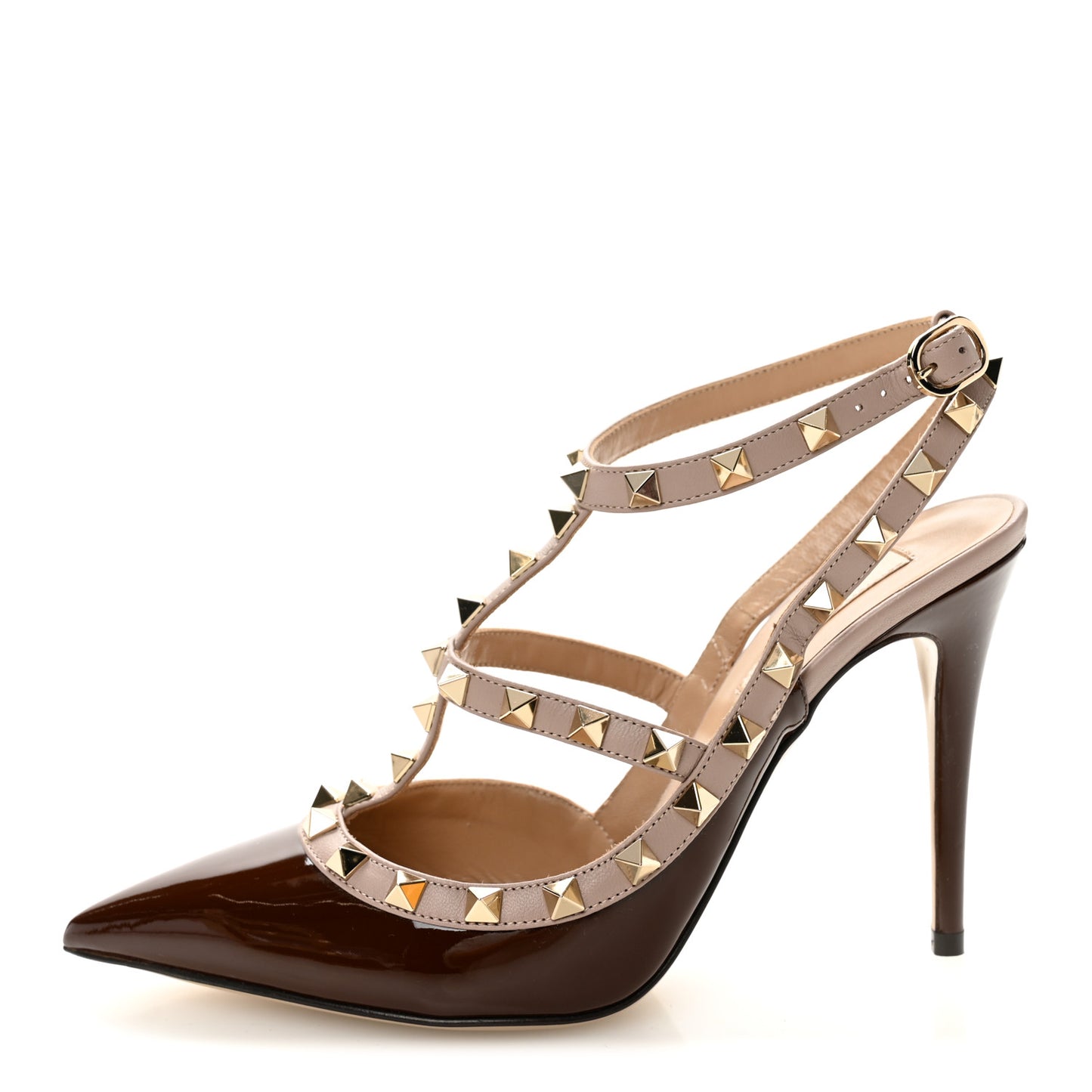 Patent Nappa Rockstud Ankle Strap 100mm Pumps 39 Brown Poudre