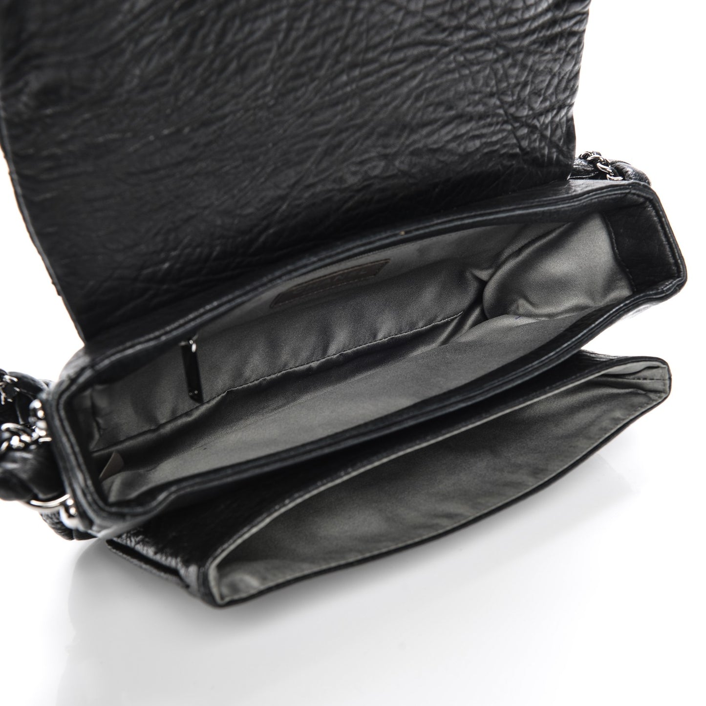 Distressed Lambskin Small Lady Braid Flap Black