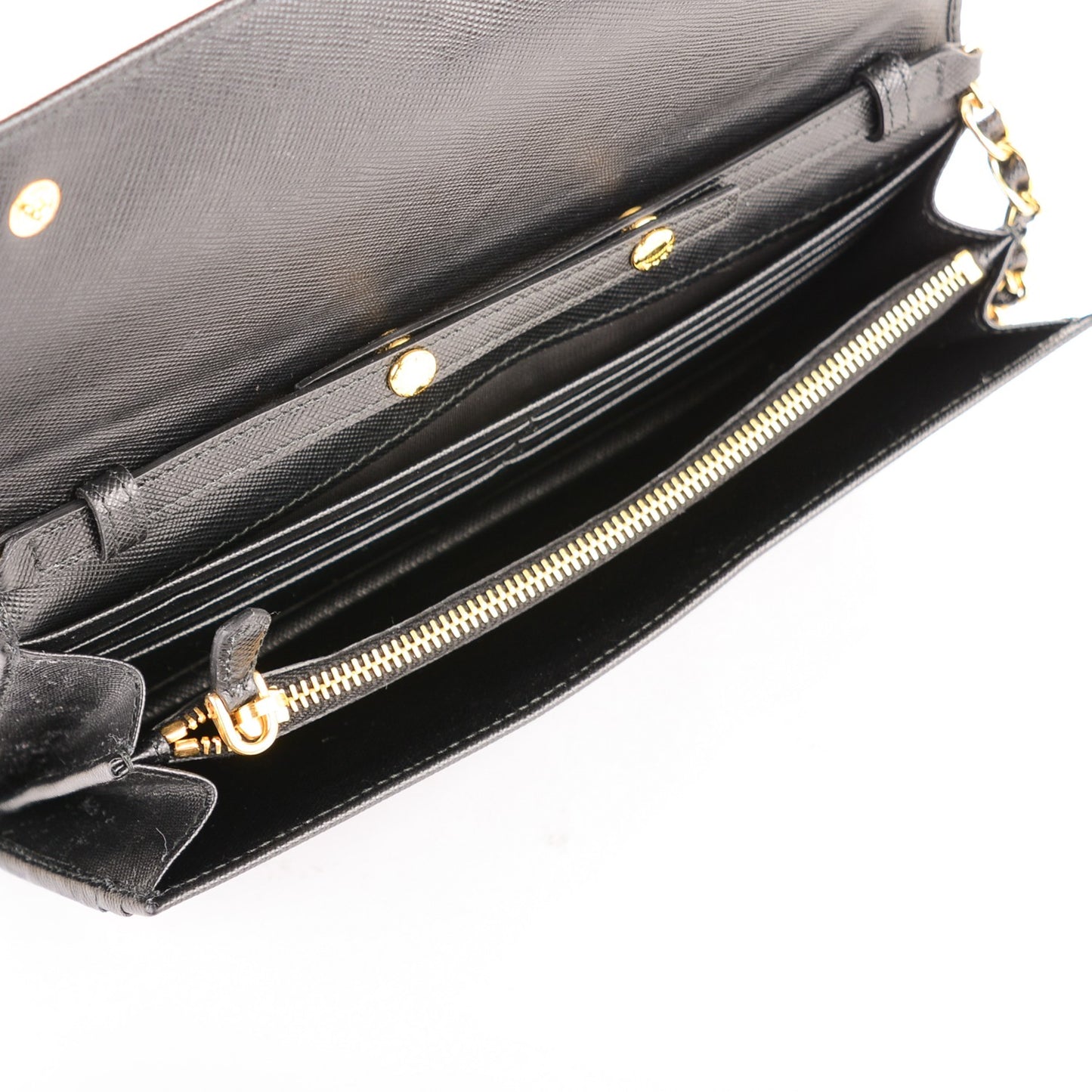 Saffiano Metal Oro Chain Wallet Nero Black