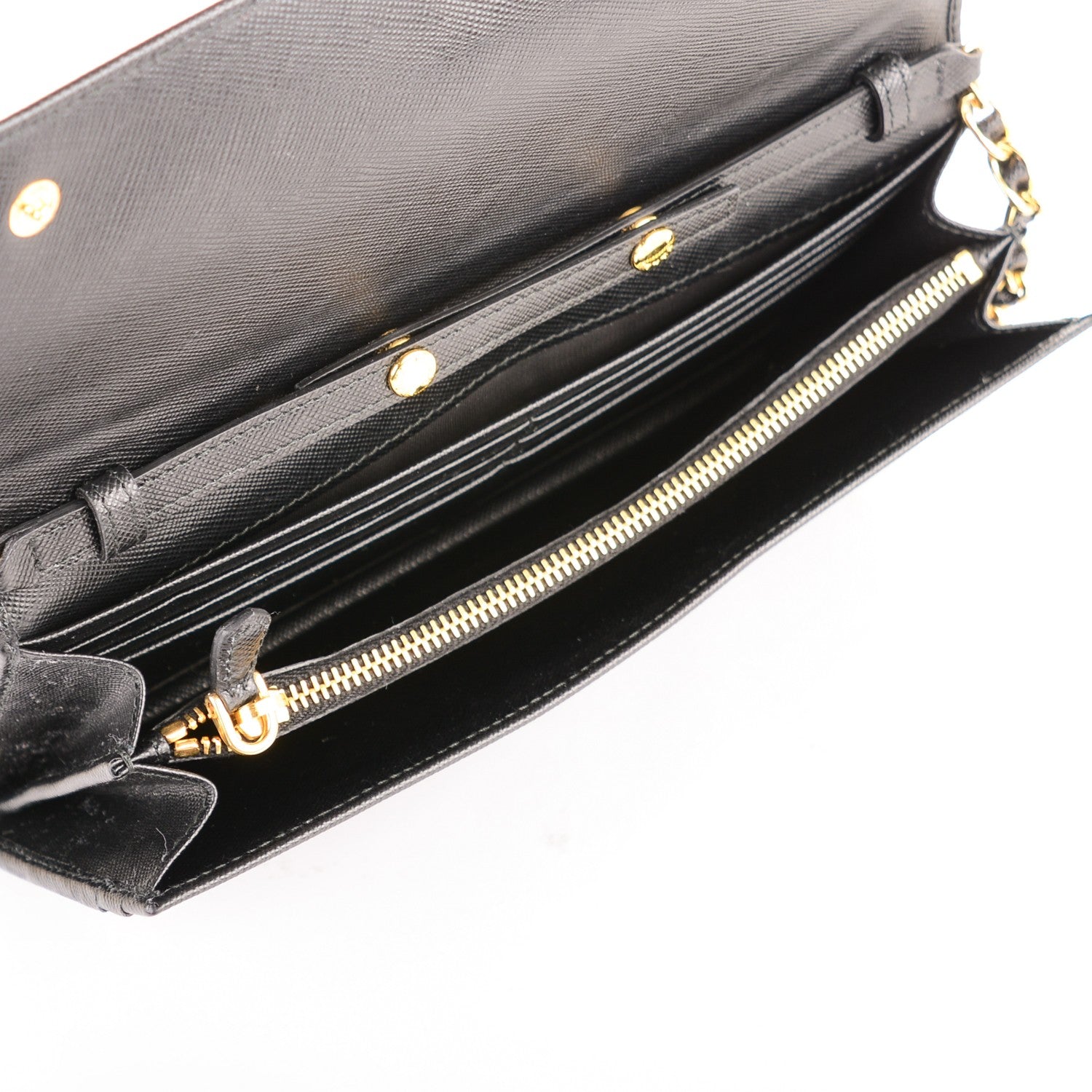 Prada Saffiano Metal Oro Chain Wallet Nero Black 6 of 7
