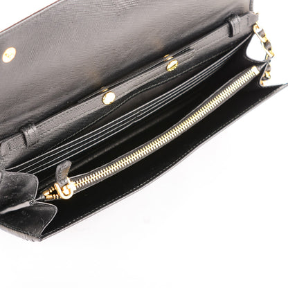 Prada Saffiano Metal Oro Chain Wallet Nero Black 6 of 7