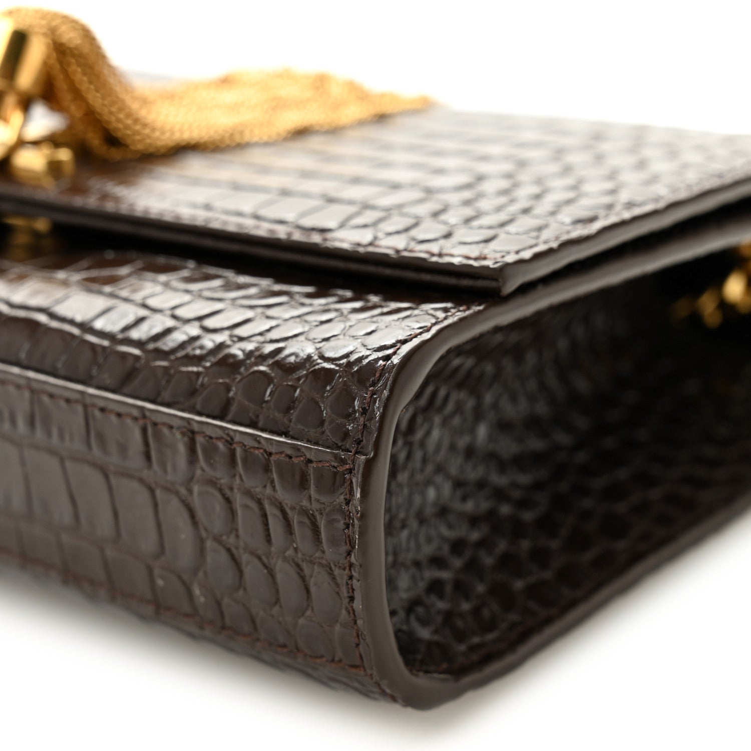 Saint Laurent Calfskin Crocodile Embossed Small Classic Monogram Kate Tassel Satchel Dark Brown 9 of 9