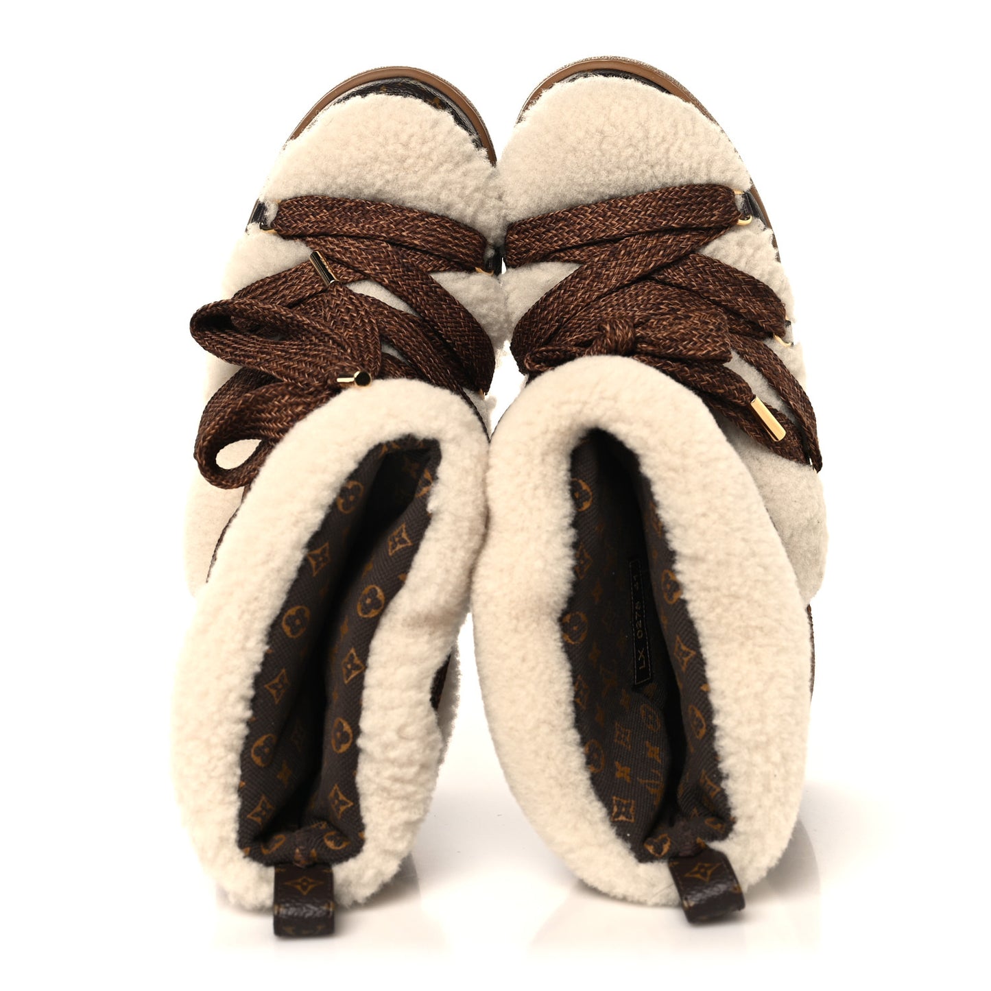Shearling Monogram LV Cloud Lace Up Ankle Boot 41 Beige