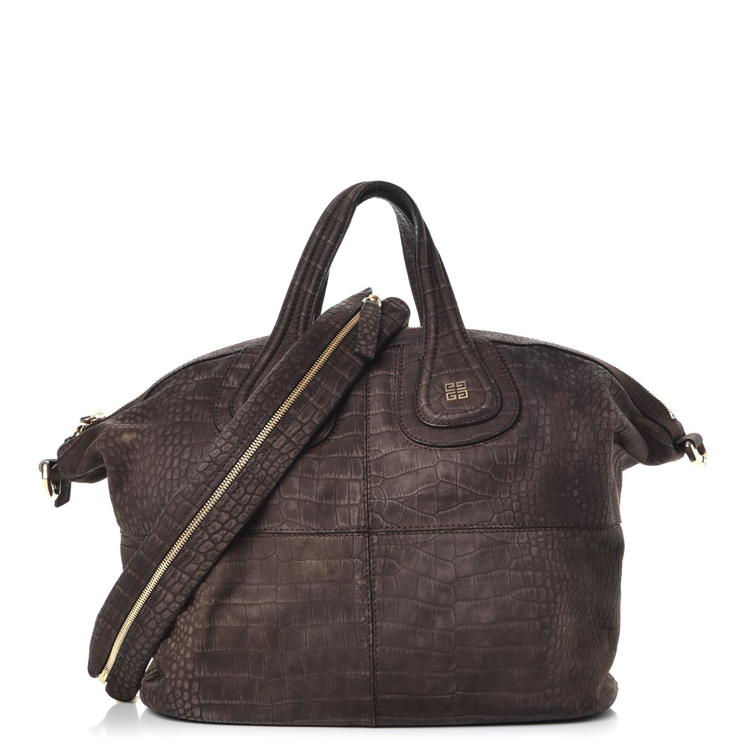 Givenchy Nubuck Crocodile Embossed Medium Nightingale Dark Brown 1 of 12