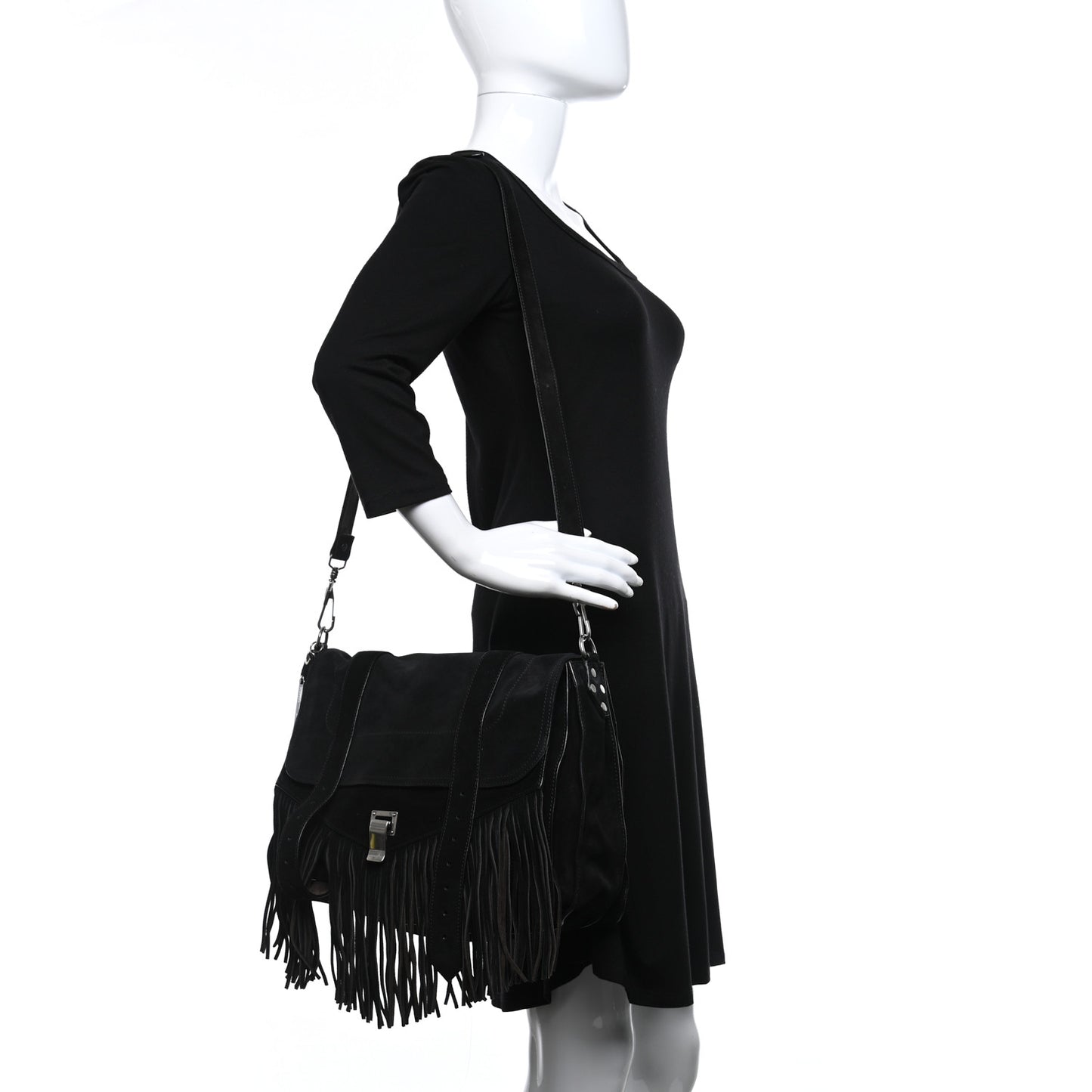Suede Fringe Medium PS1 Satchel Black