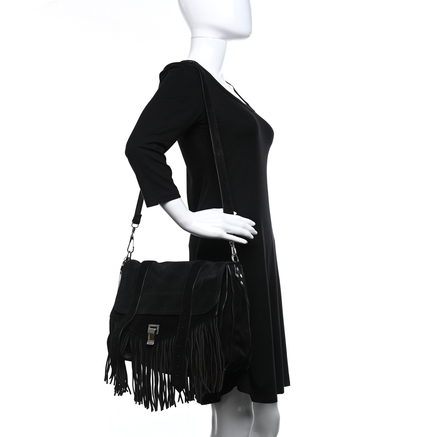 Proenza Schouler Suede Fringe Medium PS1 Satchel Black 2 of 8