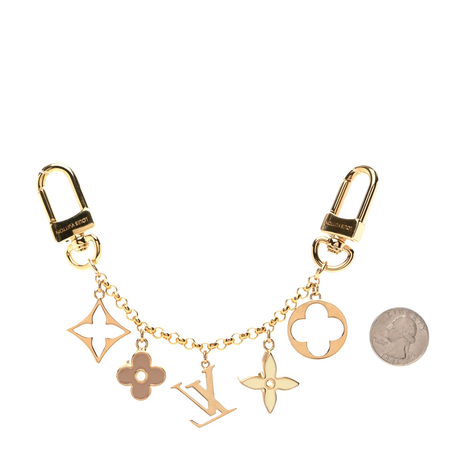 Louis Vuitton Brass Enamel Fleur De Monogram Bag Charm Chain Gold 2 of 6