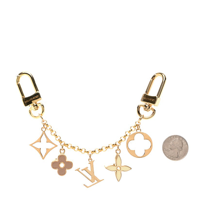 Louis Vuitton Brass Enamel Fleur De Monogram Bag Charm Chain Gold 2 of 6