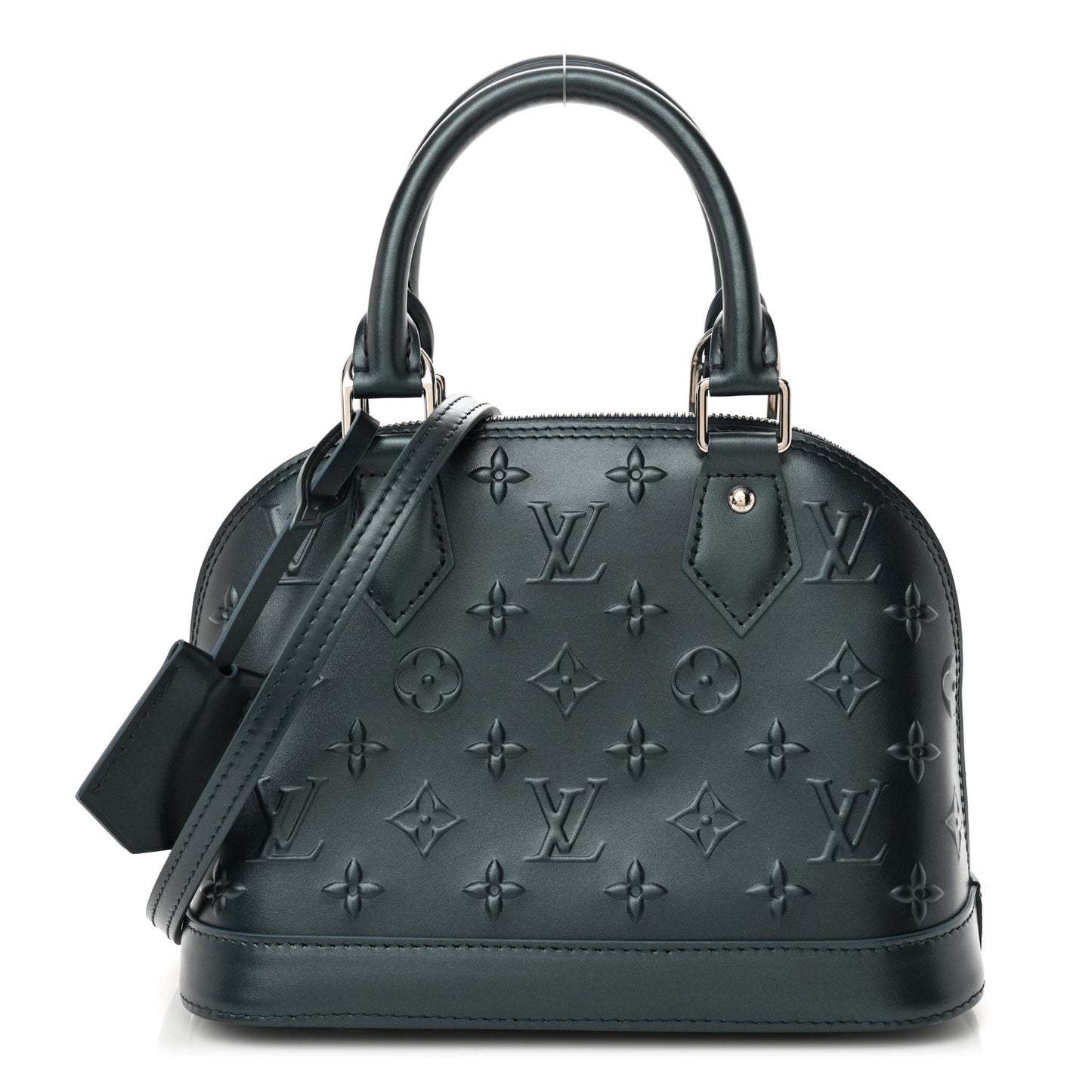 Metallic Calfskin Debossed Monogram Alma BB Steel Blue