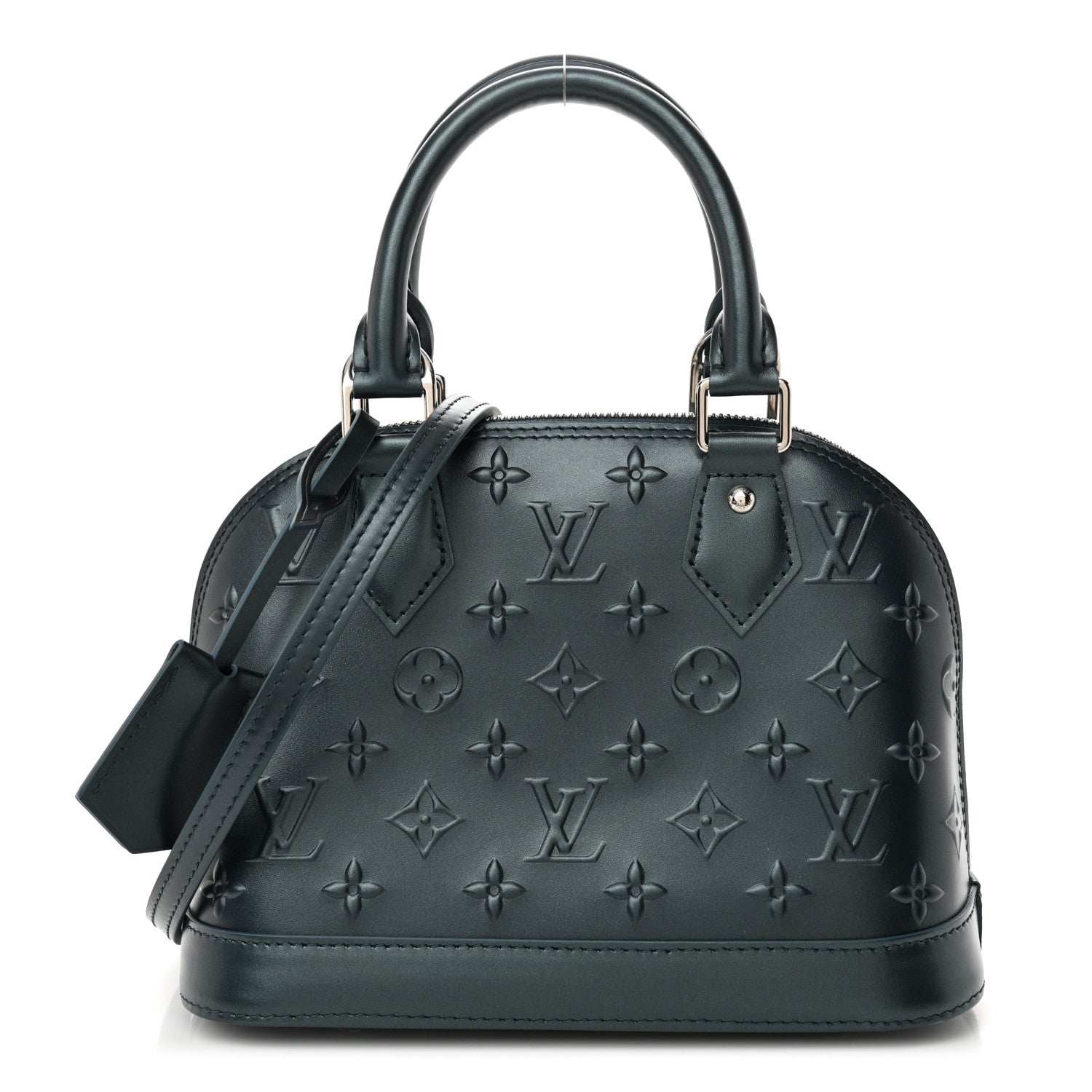 Louis Vuitton Metallic Calfskin Debossed Monogram Alma BB Steel Blue 1 of 9