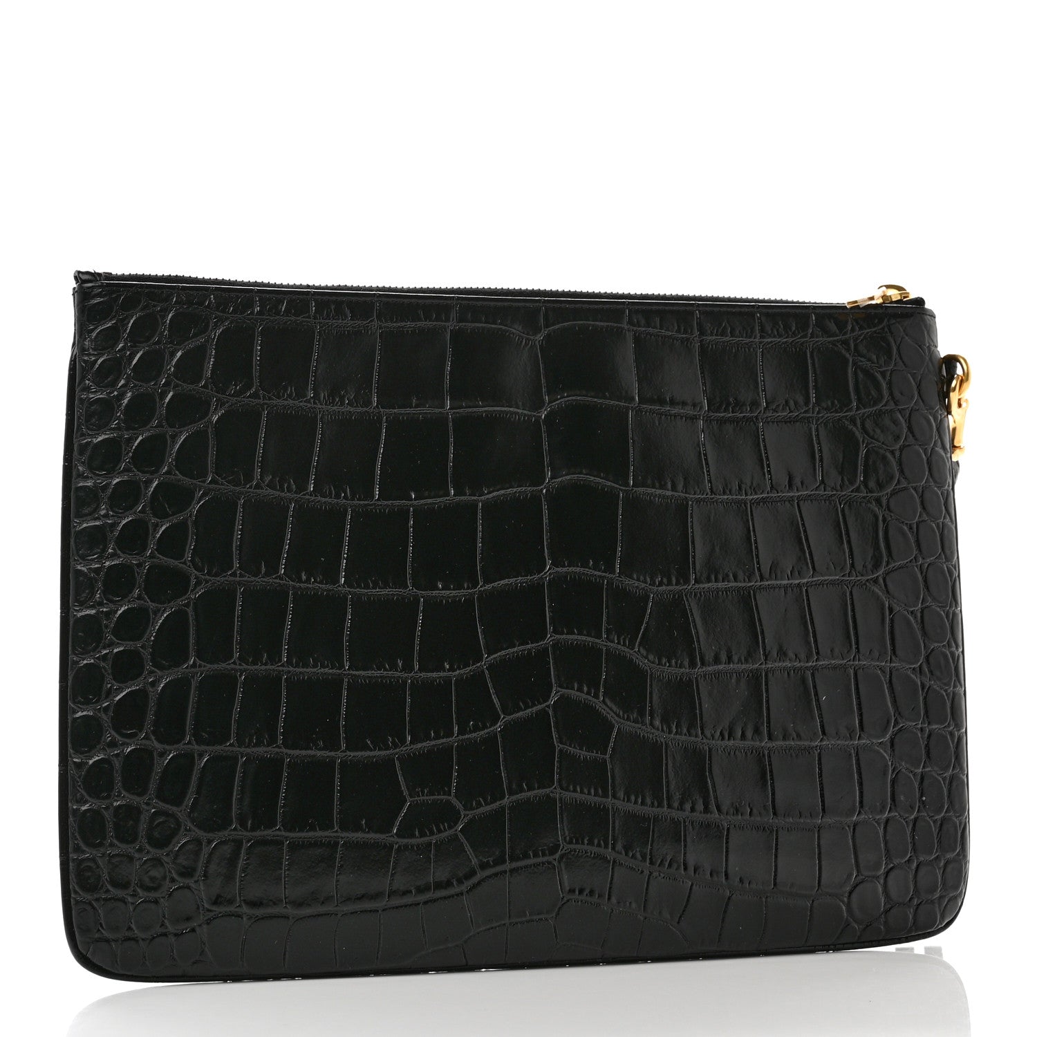 Saint Laurent Calfskin Crocodile Embossed Tablet Pouch Black 3 of 7