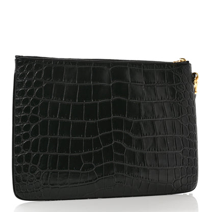 Saint Laurent Calfskin Crocodile Embossed Tablet Pouch Black 3 of 7