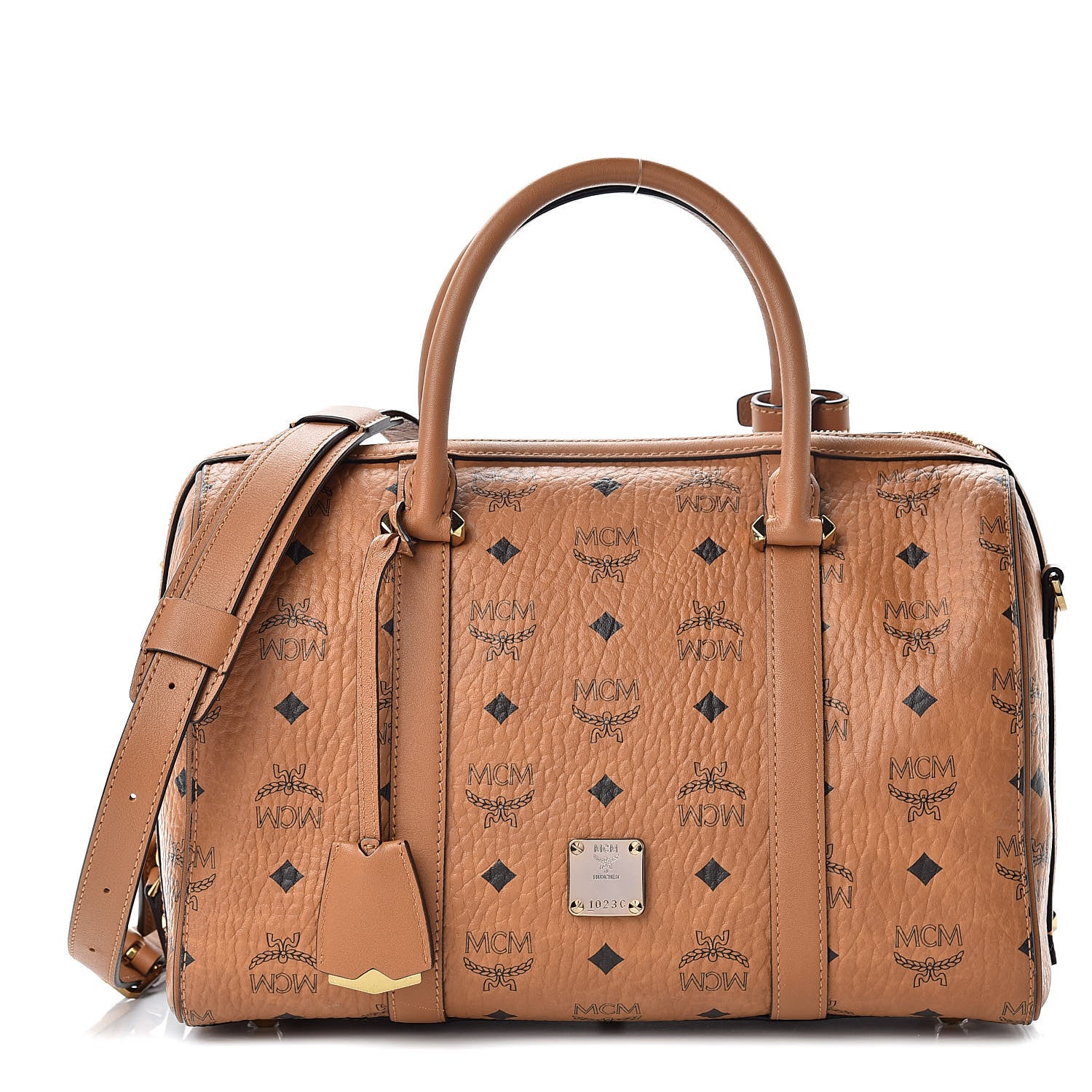 MCM Visetos Medium Boston Bag Cognac 1 of 10