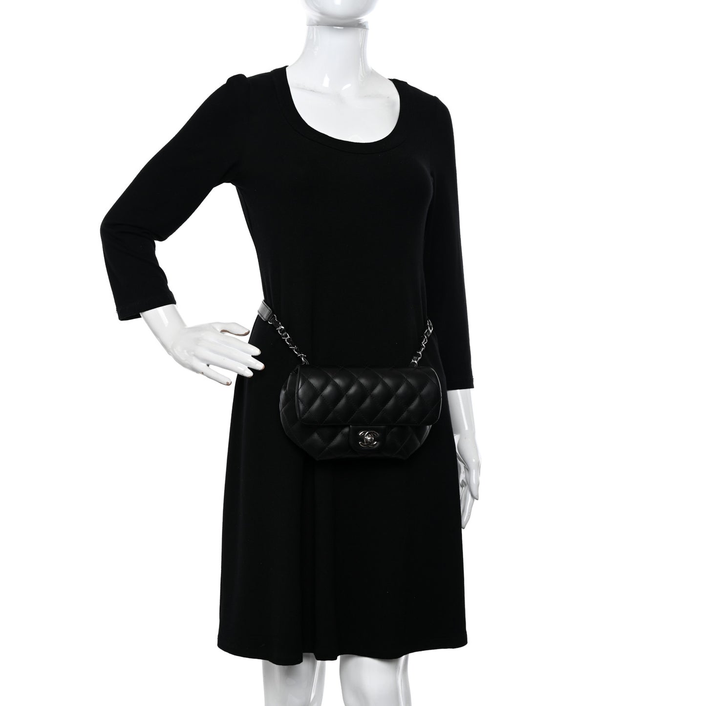 Calfskin Quilted CC Uniform Flap Belt Bag Black