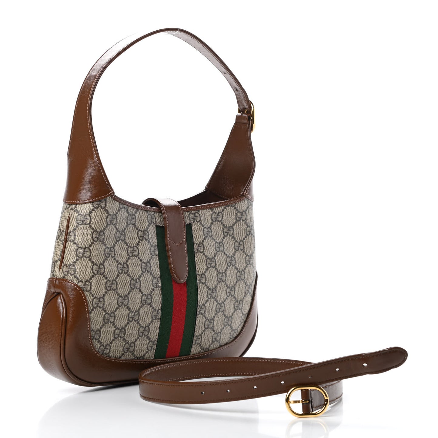 GG Supreme Monogram Azalea Calfskin Web Small Jackie 1961 Hobo Beige Ebony Brown Sugar