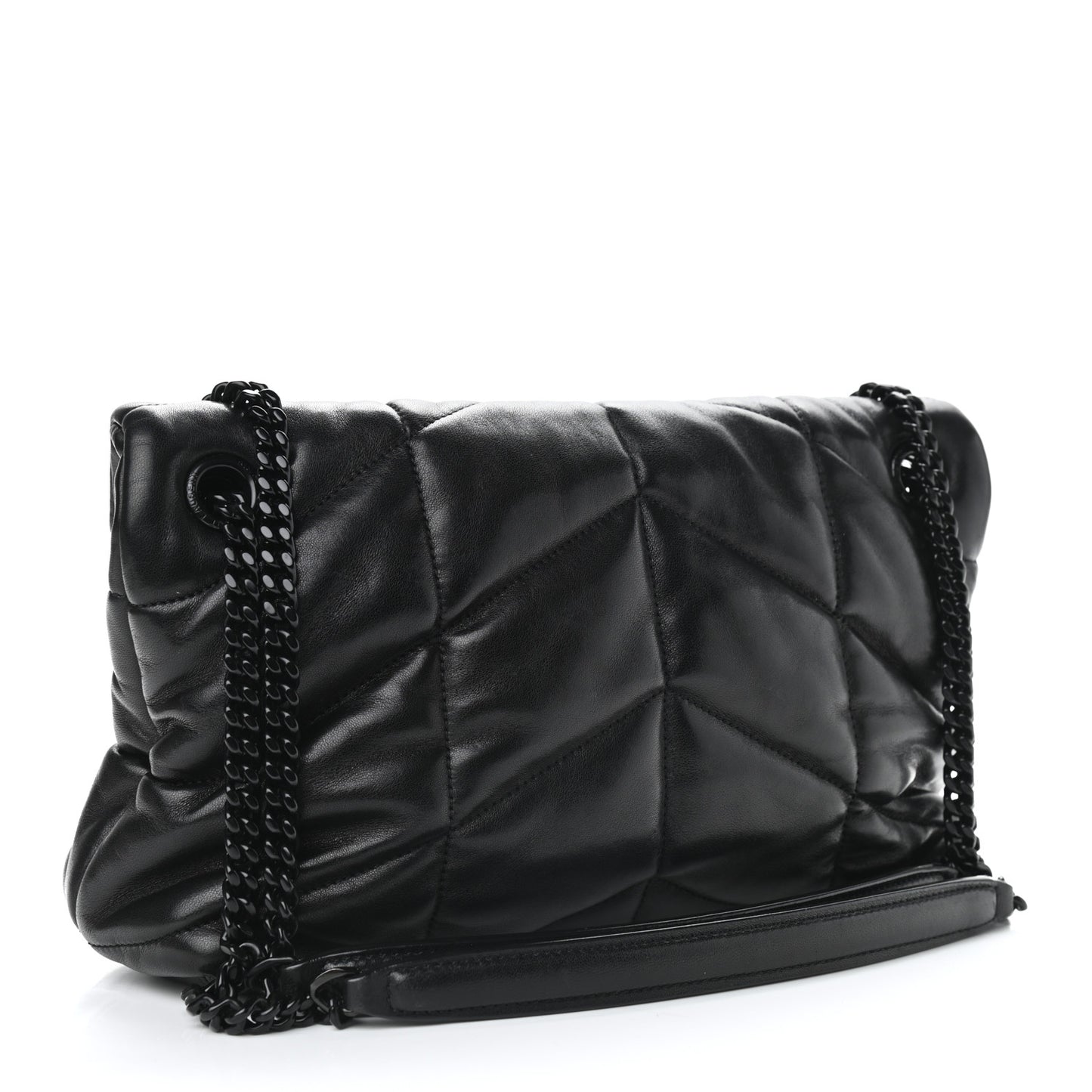 Lambskin Quilted Small Loulou Puffer Monogram Chain Satchel Black
