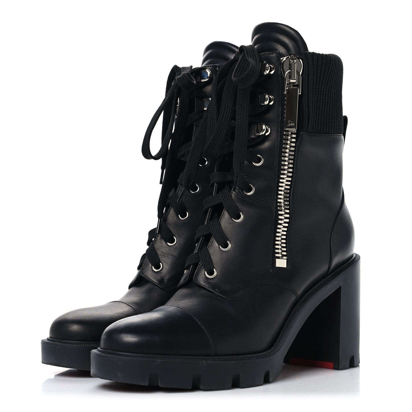 Calfskin Knit En Hiver Mixed Dual-Zip Booties 41 Black