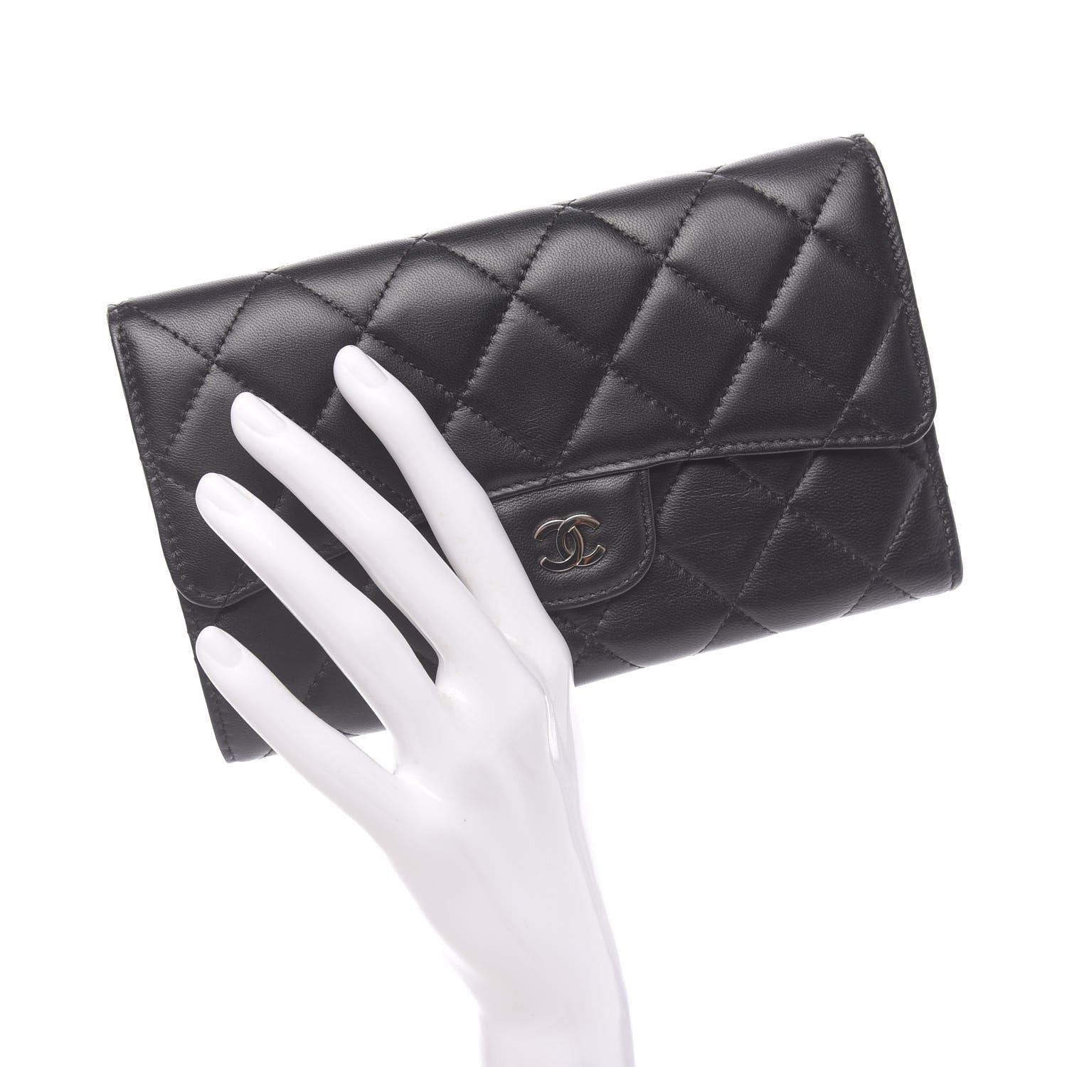 Chanel Lambskin Quilted Large Flap Wallet Black 2 of 8