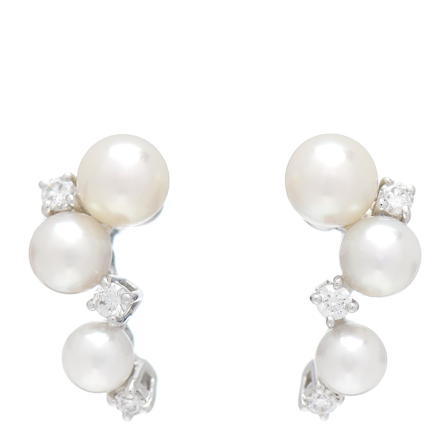 18K White Gold Diamond Akoya Pearl Cluster Earrings