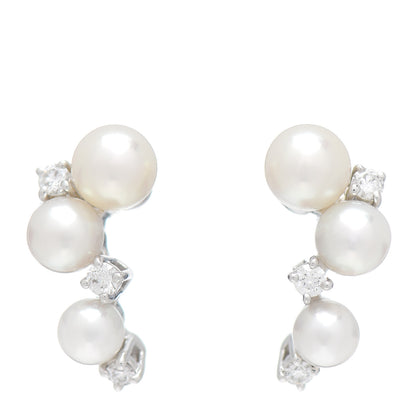 Mikimoto 18K White Gold Diamond Akoya Pearl Cluster Earrings 1 of 5