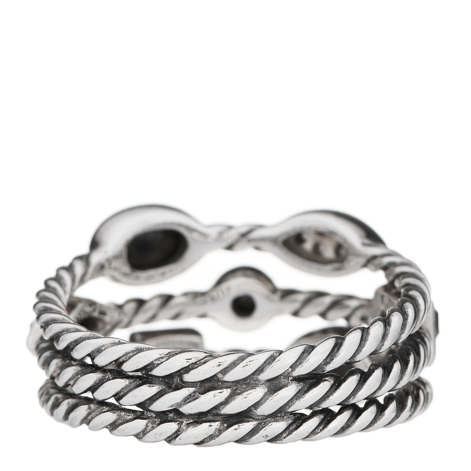 David Yurman Sterling Silver Diamond Black Onyx Hematine Confetti 3 Row Ring 54 6.75 3 of 4