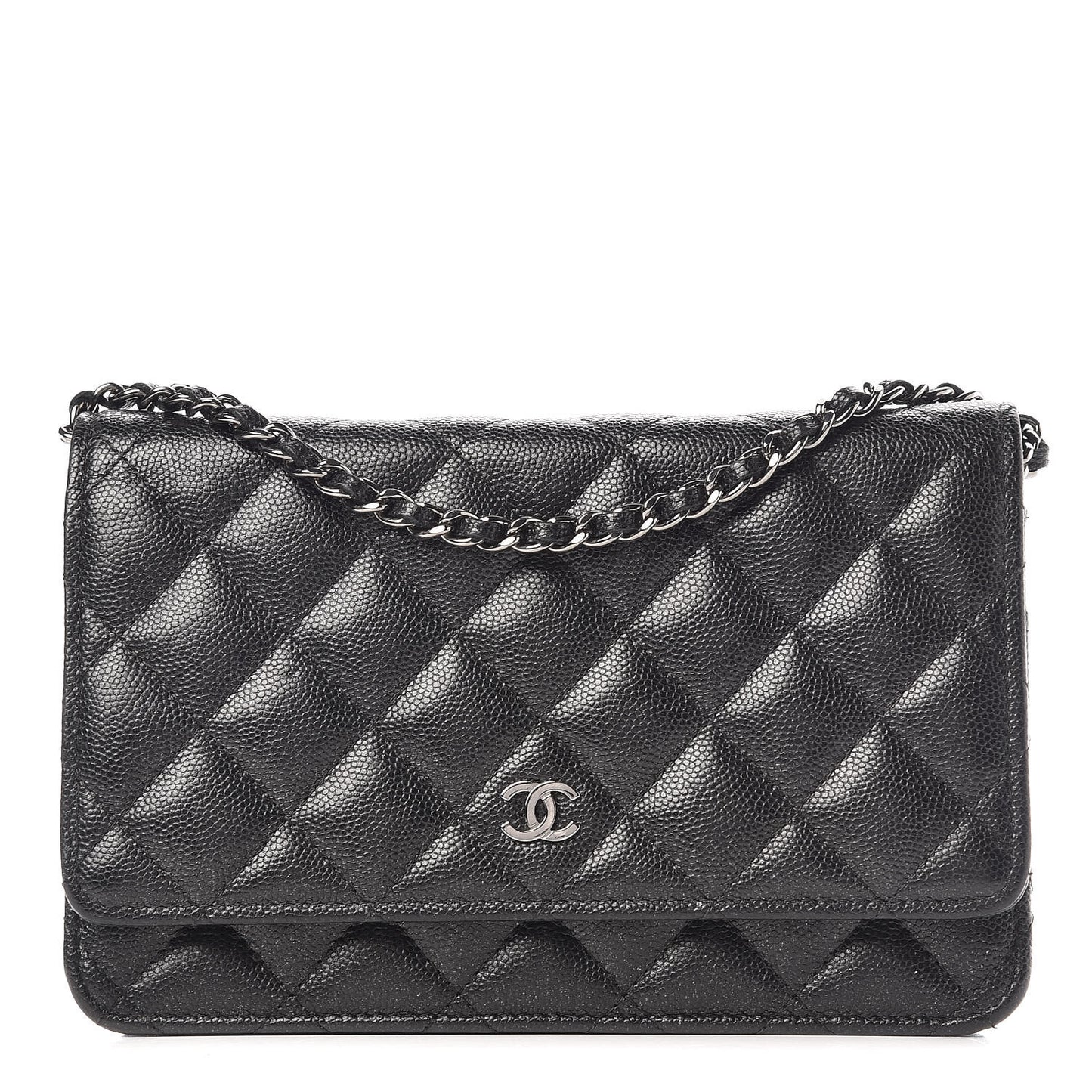 Iridescent Caviar Quilted Wallet On Chain WOC Black