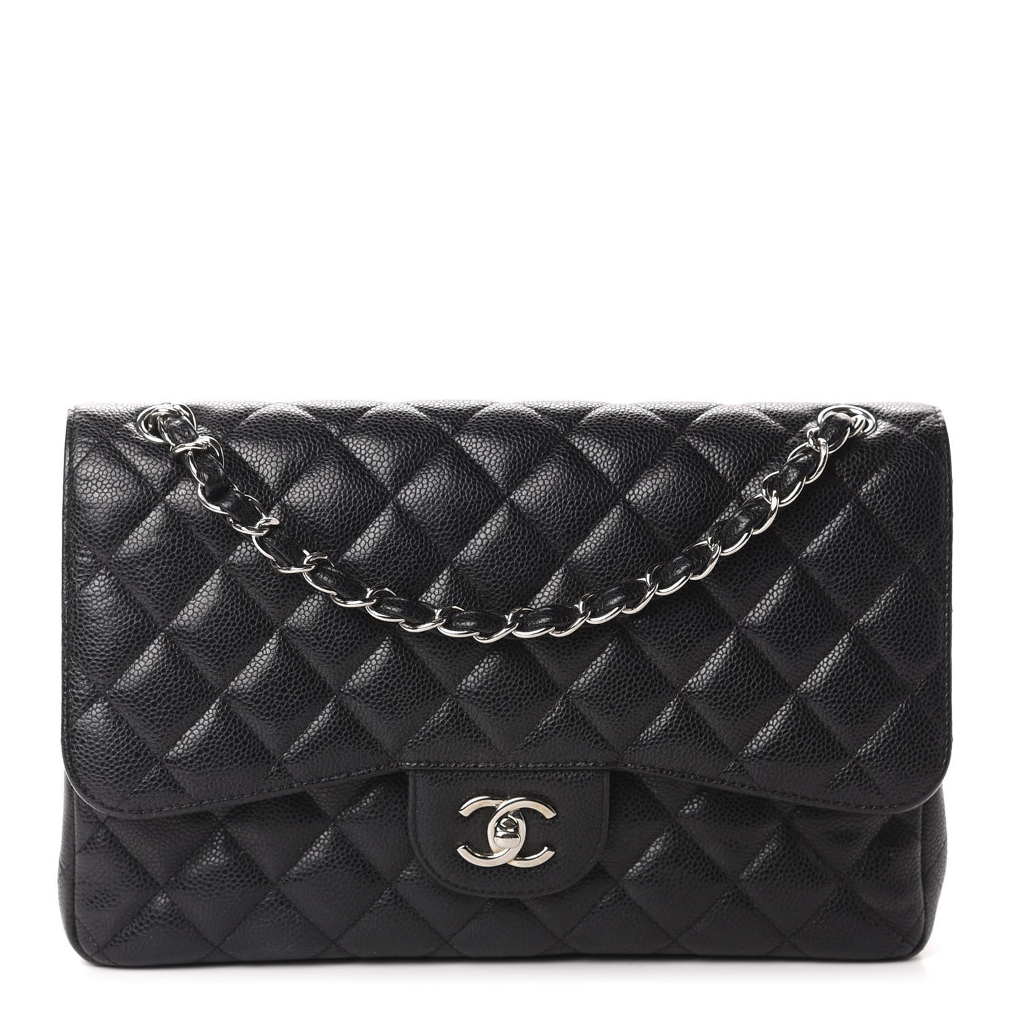 Caviar Quilted Jumbo Double Flap Black