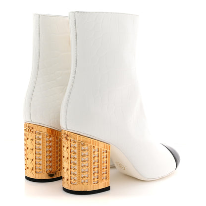 Chanel Calfskin Crocodile Embossed Patent Cap Toe Metiers D'Art Ankle Boots 36 White Black 5 of 12